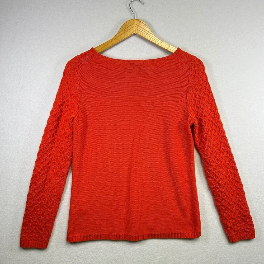 J‎ Crew Orange Textured Knit Crew Neck Sweater Size Small Cotton